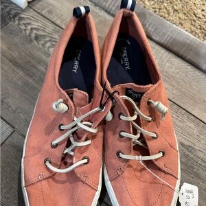 Sperry Salmon Canvas Shoes with White Laces
